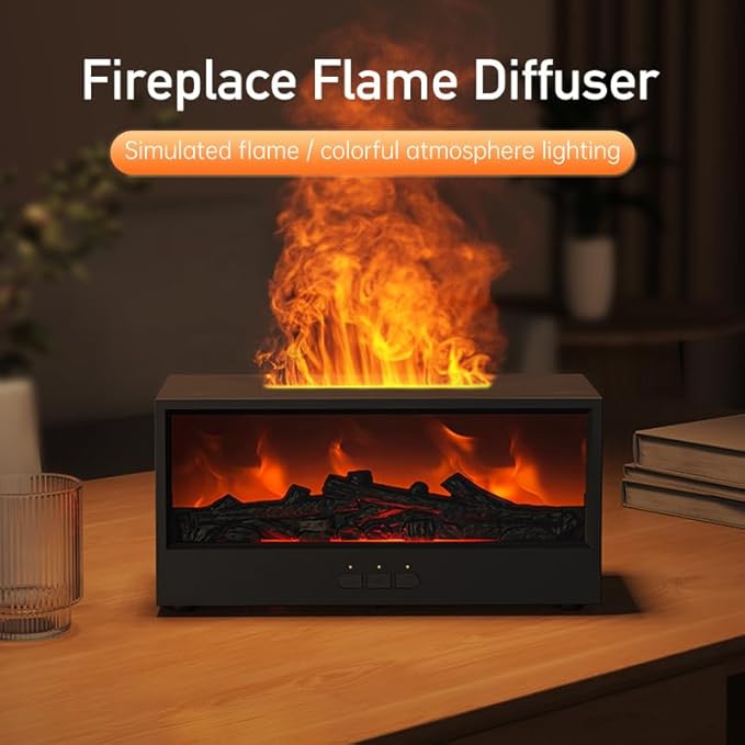 Humidifiers for Bedroom, 150ML Fireplace Essential Oil Diffuser, Aromatherapy Diffuser with Remote Control & 7-Color Mood Light, Cool Mist Air Humidifier for Bedroom, Office, Nursery, Plants- (Black)