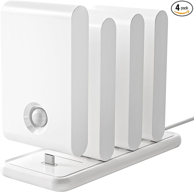 EZVALO Motion Sensor Light Indoor, 1500mAh Rechargeable Stair Lights, Magnetic & Dimmable, 3000K Soft White, Wireless Night Lights for Hallway, Stairway, Bathroom, 4 Pack with Charging Station