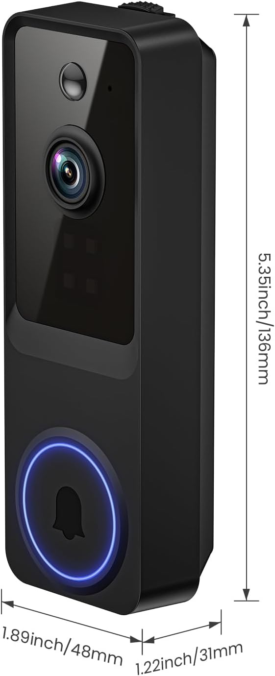 1080P Wireless Home Security Doorbell Camera with Receiver，AI Human Detection，Real-Time Alerts，2-Way Audio，Battery Powered，Night Vision，Cloud Storage, 2.4Ghz Wi-Fi