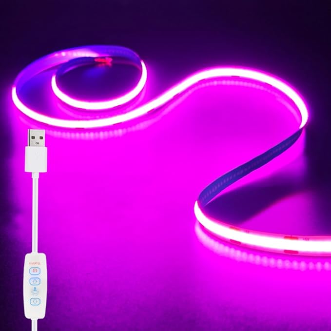 COB LED Strip Lights Pink 3.28ft, 5V Dimmable LED Light Strip, Flexible USB Light Strip for Cabinet, TV Backlighting, Bedroom, Kitchen, Home DIY Lighting