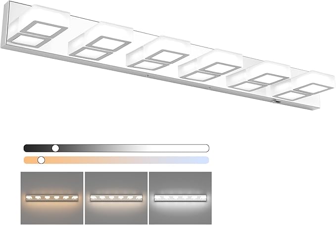 Ralbay Modern Chrome Bathroom Vanity Lights 5 Color Temperature Dimmable Acrylic Modern LED Bathroom Vanity Lighting Fixtures Chrome 40.4inch