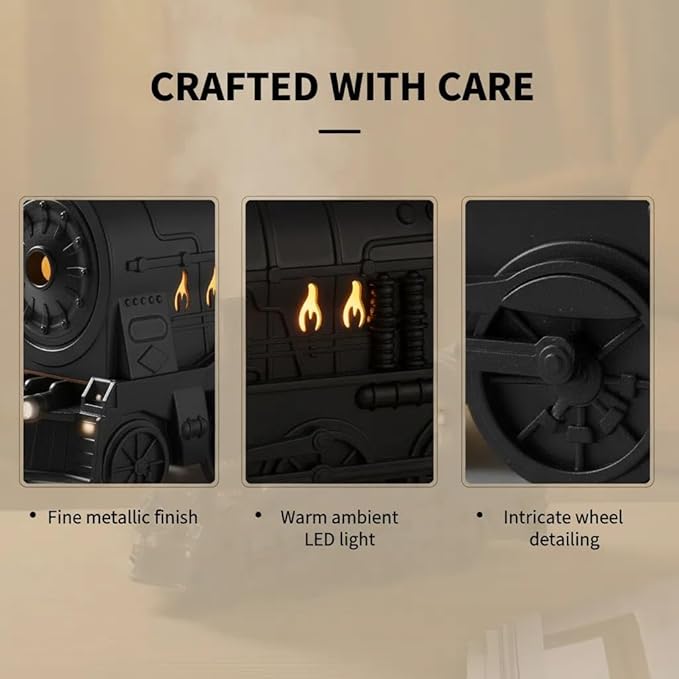 Train Humidifier with Essential Oil Diffuser - 300ML Large Capacity Ultrasonic Dual Mist Output, 4Color LED Night Light with Remote Control, Auto-Off, Ultra Quiet for Bedroom Office Desk (Copper)