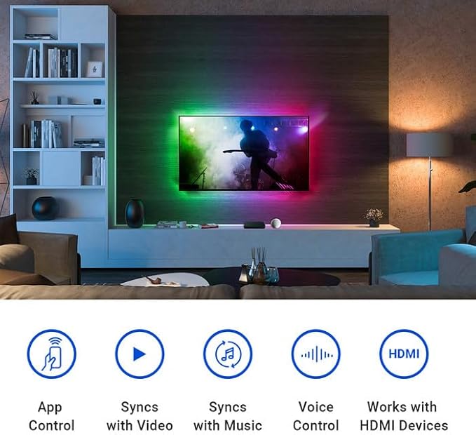 Leona RGB HDMI Sync Box TV Kit, 12.5ft Strip Light, 24W, 55-65 inch TV Compatible, Smart App Control, 4K HDR