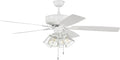 Craftmade P104W5-52WWOK Pro Plus 52" Ceiling Fan with LED Lights & Pull Chain, 5 Reversible White/Washed Oak MDF Blades, White