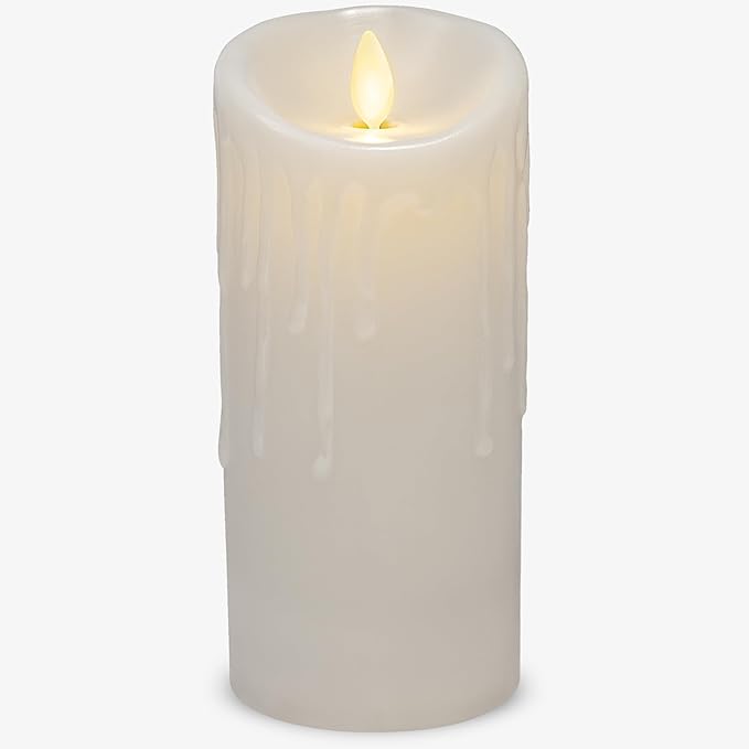 Luminara Wax Drip Flameless LED Candle, White 3" x 6.5", Timer Function, Real Wax Pillar, Battery Operated Unscented Safe, Long-Lasting