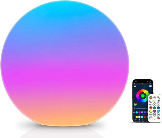 LOFTEK LED Dimmable Light Ball, Nursery Night Light with Remote, IP65 Waterproof Floating Pool Lights, 16 RGB Colors & 4 Modes, Portable & USB Charging,12-inch Corded Electric