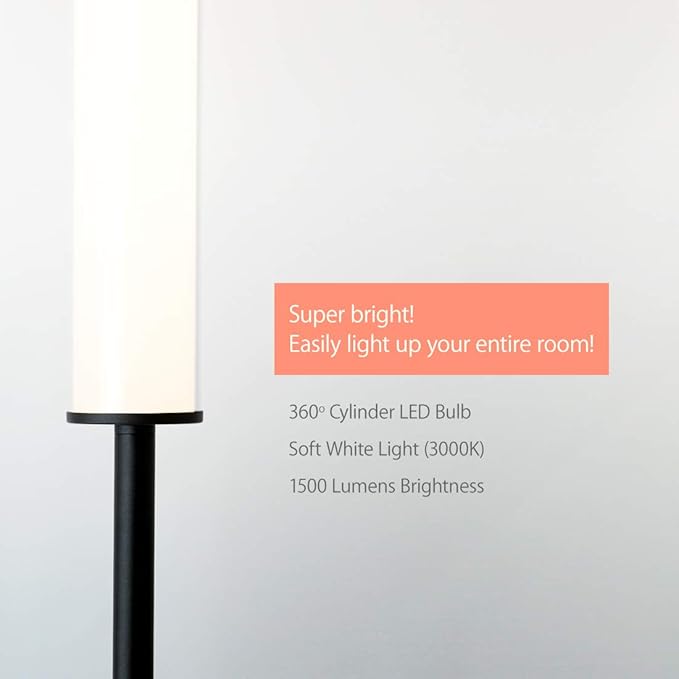 O’Bright Dimmable LED Cylinder Floor Lamp, Full Range Dimming, Minimalist Standing Pole Lamp/Torch Lamp, Floor Lamps for Living Room, Bedrooms, Porch, Patio, and Office, Black