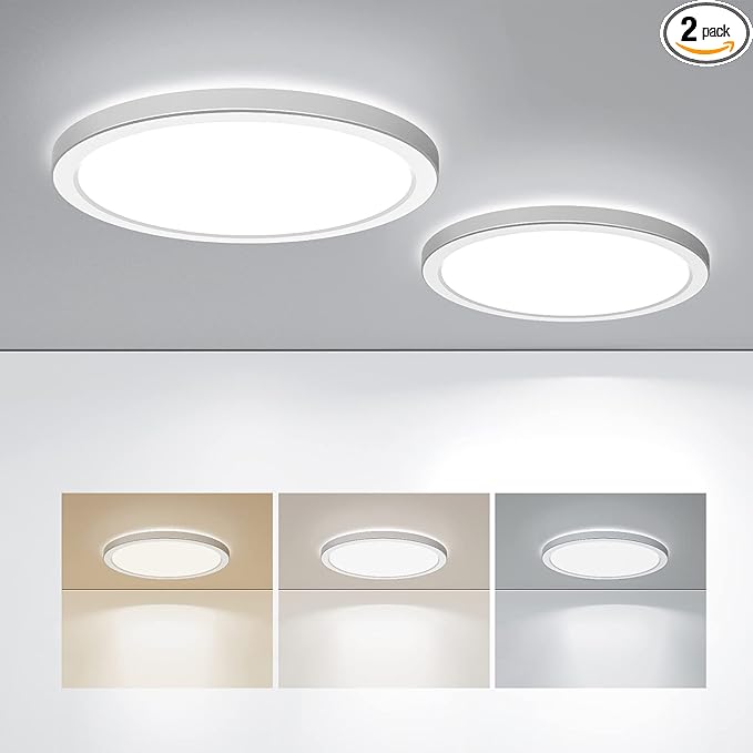 BLNAN LED Flush Mount Ceiling Light, 9 Inch 18W 3000K/4000K/5000K Hardwire Light Fixture, Ultra Thin Round White Lamp for Kitchen Porch Bedroom Hallway Stairwell Basement, Non-dimmable 2 Pack