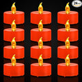 Battery Operated Tea Lights Candles: 24 Pack Realistic and Bright Flickering Holiday Gift Flameless LED Electric Candles for Seasonal & Festival Party Home Decoration Orange