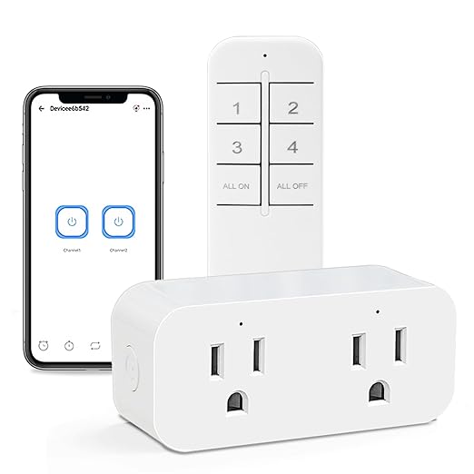 Ewelink 16a WiFi Smart Plug, App Remote Control Timer Outlet Power Socket with 2.4Ghz Transmitter, 2-in-1 Compact Design, Compatible with Alexa,Google Home, SmartThings