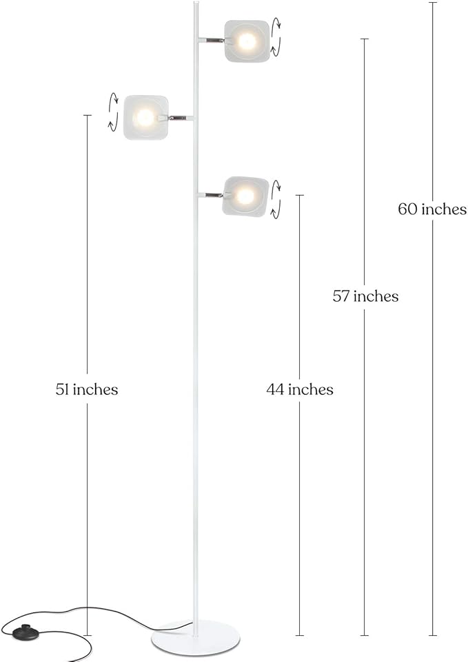 Brightech Tree Floor Lamp for Living Rooms & Offices, Dimmable Standing Lamp for Bedroom Reading, LED Spotlight Floor Lamp, Tall Lamp with Adjustable Panels for Minimal Space Use - White