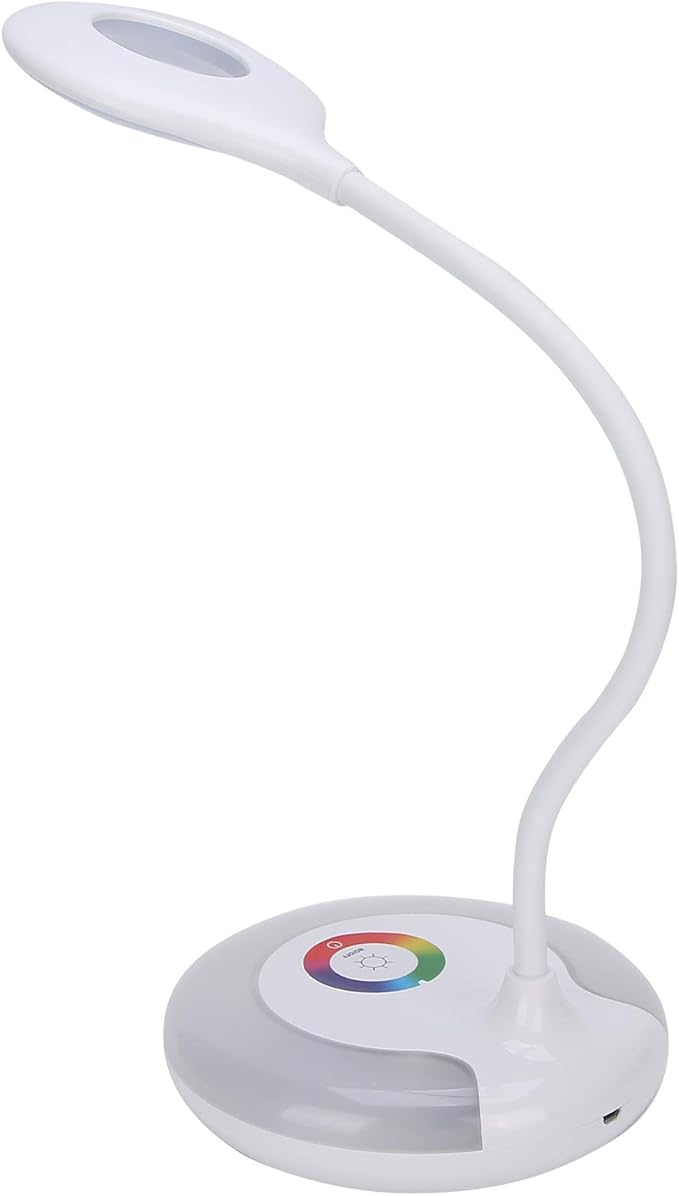 Fdit LED Desk Lamp with 3 Dimmable Modes and RGB Color Lights, 360 Adjustable Gooseneck, USB Powered Eye Protection Table Lamp for Reading, Study, and Bedroom, 5W Energy Saving (Rechargeable Version)