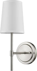 Globe Electric 51858 Clarissa 1-Light Wall Sconce, Brushed Nickel, White Fabric Shade, Bulb Not Included