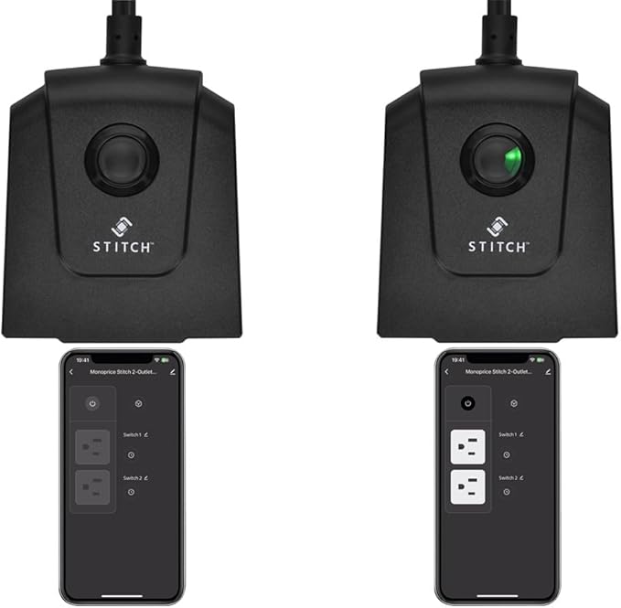 Monoprice Smart Outdoor Plug, IP65 Weather Resistance, 2 Individually Controlled Outlets, No Hub Required, Compatible with Google Home - Stitch Series