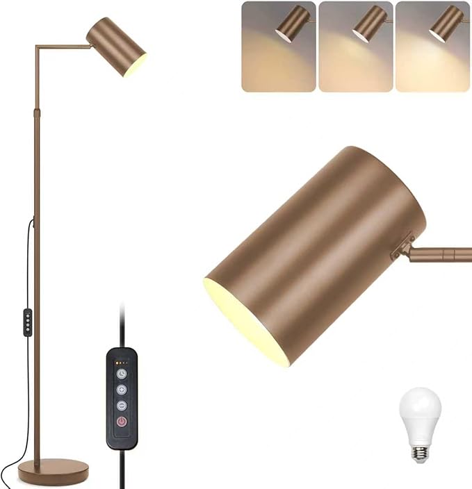 Arc Floor Lamp for Living Room with Timer, Stepless Dimmable,Height Adjustable Modern Reading Standing Lamps for Living Room,Reading Room,Office,LED Bulb Included (Brown-DM)