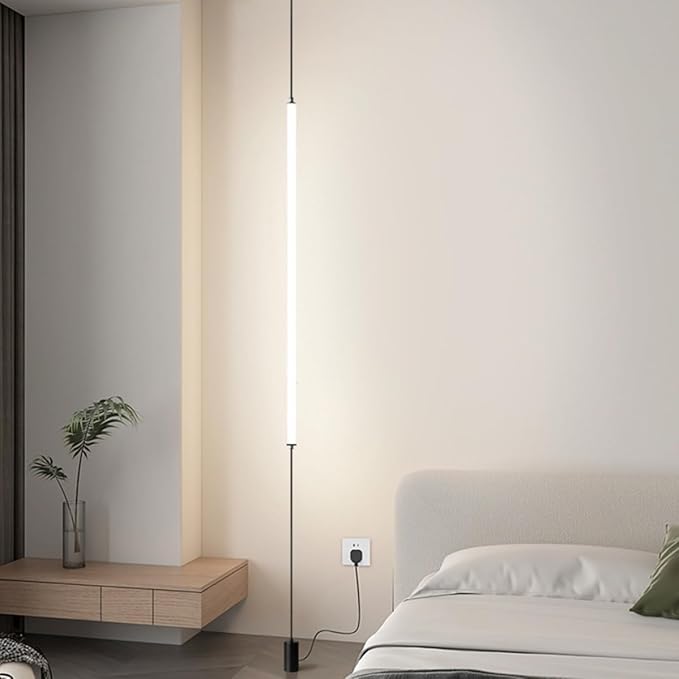 Modern Minimalist Pendant Light LED Linear Pendant Floor to Ceiling Lamp Plug in Black 51" Long Strip Hanging Lamp for Bedroom Bedside Living Room Corner