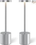 Silver Cordless Table Lamp Rechargeable - 2 Pack 5000mAH Battery Operated Lamp for Counter, 3 Color Stepless Dimming Waterproof LED Wireless Lamp for Dining Kitchen, Outdoor Patio, Touch Control
