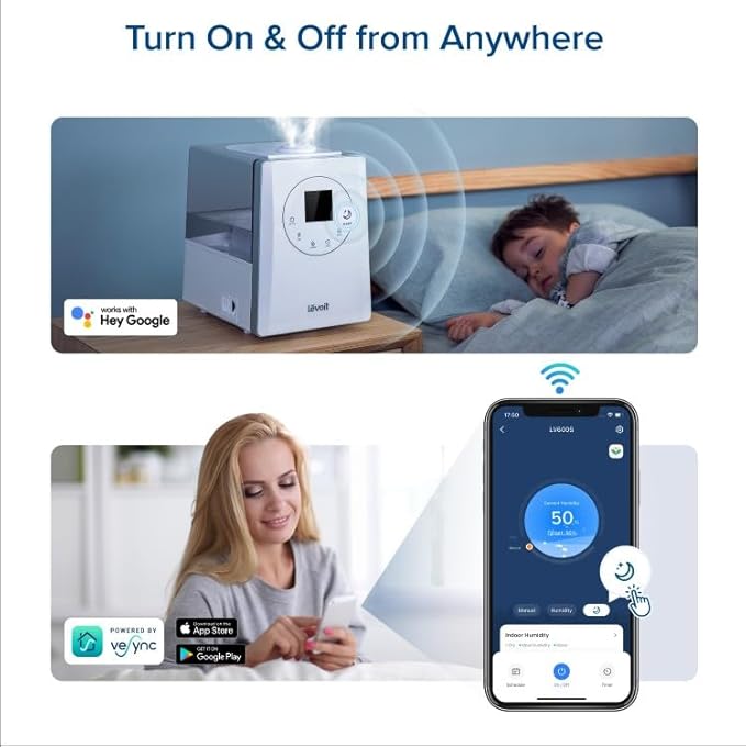 LEVOIT LV600S Smart Warm and Cool Mist Humidifiers for Home Bedroom Large Room, (6L) 753ft² Coverage, Quickly & Evenly Humidify Whole House, Easy Top Fill, App & Voice Control - Quiet Sleep Mode