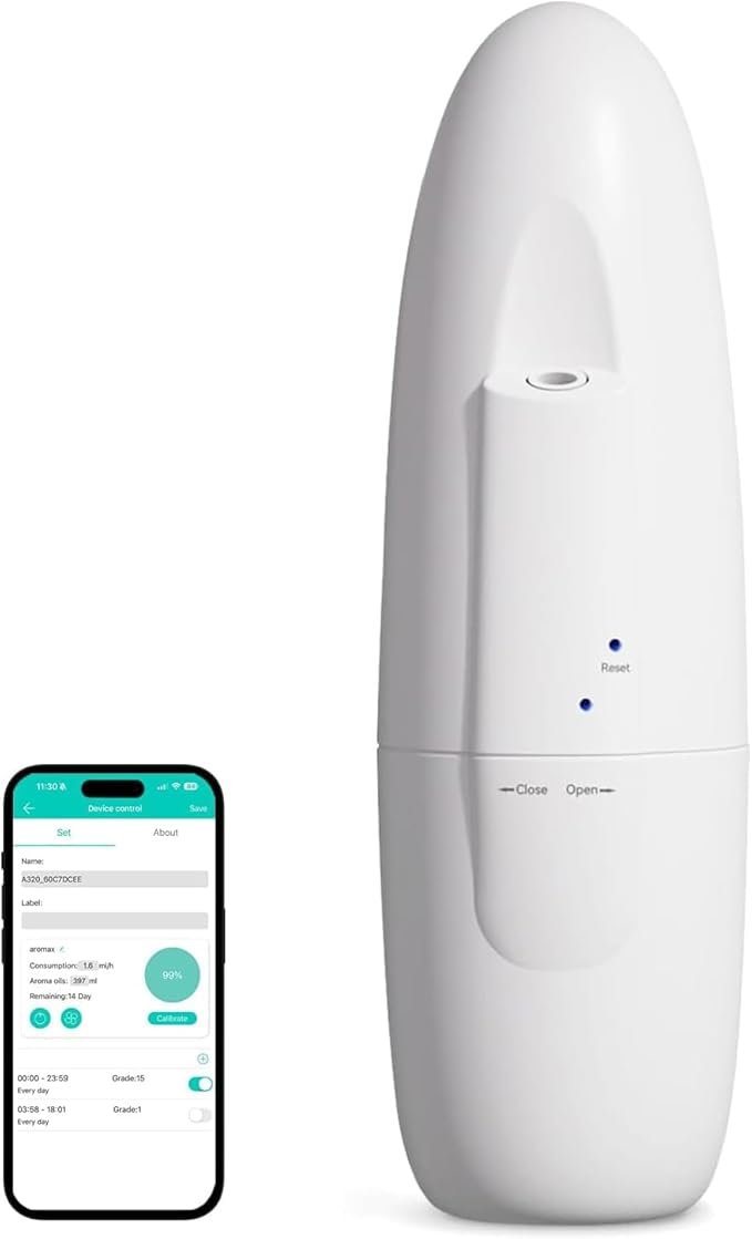 Smart Plug-in Waterless Oil Diffuser, Bluetooth/App Control, Up to 800 Sq Ft Coverage, Silent Cold-Air Diffuser for Home & Office, No Water, Pet & Kid Safe