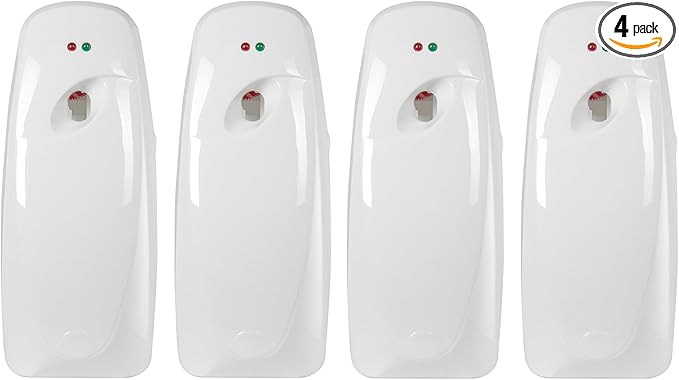 Automatic Air Freshener Spray Dispenser (4-Pack) Wall Mounted or Free Standing, Commercial and Home Use, Multiple Time Scent/Mist Release Settings for Room/Bathroom Sprayer (White)