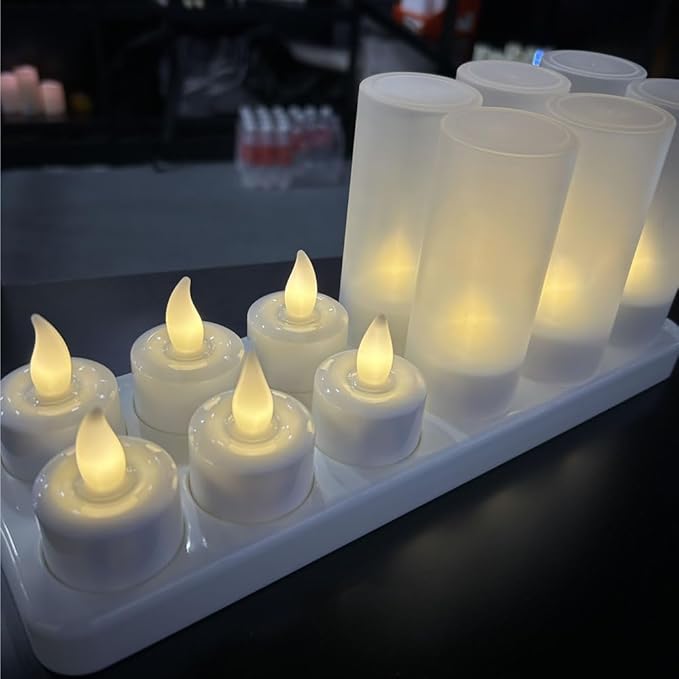 YASENN 12 Pack Rechargeable LED Tealight Candles, Flickering Flameless Tea Lights with Timer, Battery Operated Warm White Color Changing Candles for Holiday Wedding Home Decor