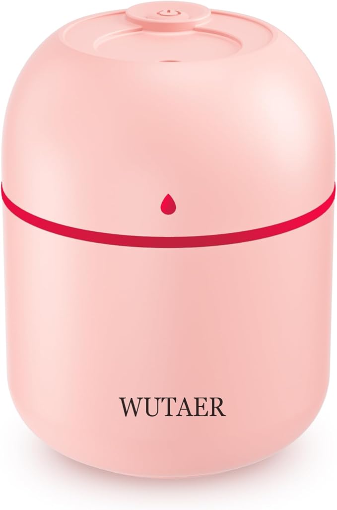 Portable Small Humidifier, WUTAER USB Personal Desktop Humidifier for Car, Office Room, Bedroom, Auto Shut-Off, 2 Mist Modes, Super Quiet(220ml, Pink)
