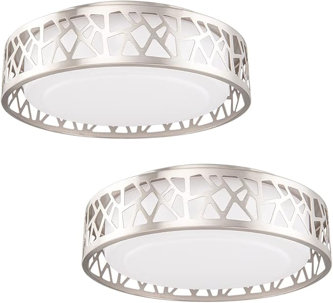 Flush Mount Ceiling Light, 12 Inch Dimmable LED Hallway Light Fixtures Ceiling, 15W 1100 Lumens 3000K Warm White, ETL Listed,Brush Nickel Fihished,Metal Body and Acrylic Lampshade