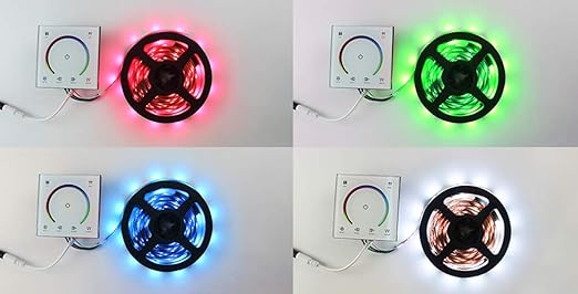 AMKI LED Wall Switch Dimmer,LED Controller,Wall- Mounted Plastic Cover Touch Panel Switch for DC12V-24V 3528 2835 5050 Single Color LED Strip Lighting(RGBW-Red,Green,Blue,White)
