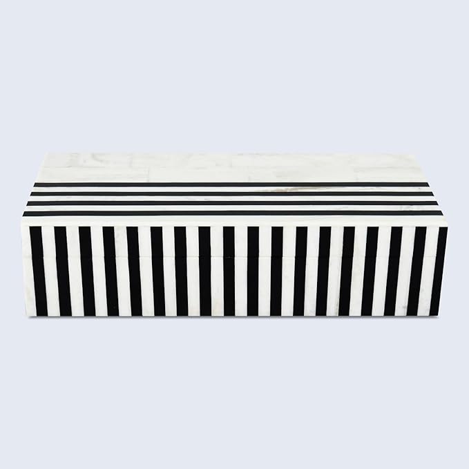 Handicrafts Home Large Decorative Storage Box with Lid – Black White Modern Storage Box, Remote Control Organizer for Coffee Table, Console & Living Room Decor – Mono Lead 12 x 6 x 2