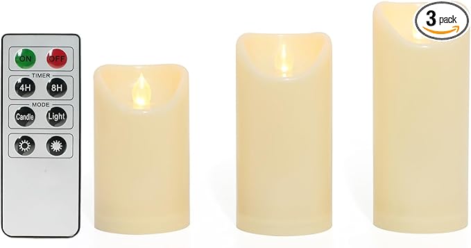 CANDLE CHOICE Outdoor Battery Operated Flameless Candles with Remote Timer Waterproof Flickering Plastic Electric LED Pillar Lights for Lantern Patio Garden Wedding Party Decoration 3”x5”,6”,7” 3 Pack