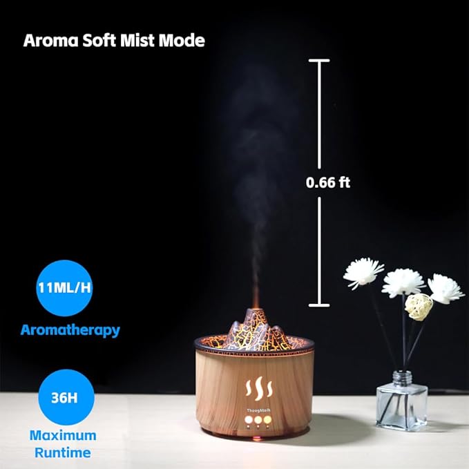 Volcano Essential Oil Diffuser & Humidifier for Bedroom, 400ml Cool Mist Aromatherapy Diffuser with 5 Night Light Modes, Small Ultrasonic Quiet Humidifier for Office, 36H Ultra-Long Time, Volcano Lamp