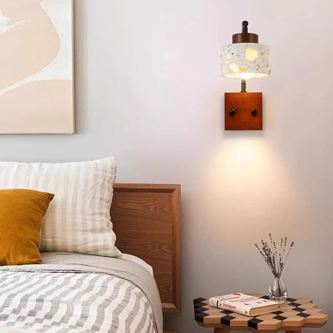 Bedroom Decor Wall Sconce with Wood Accents Headboard Lamp Over Mirror Wall Light Farmhouse Stone Wall Mounted Light Fixture Porch Hallway Hotel Wall Lighting Fixture Lamps