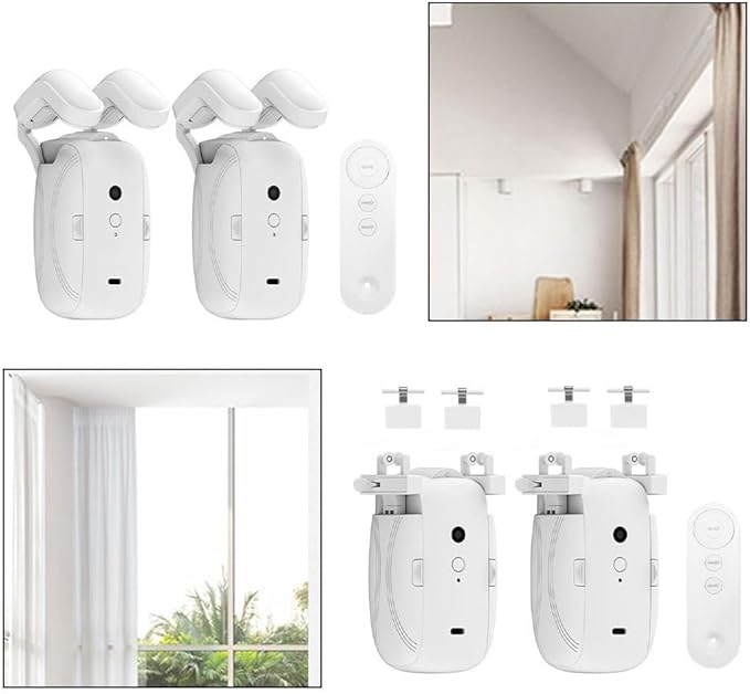 Smart Curtain Opener Automatic Curtain Opener and Closer Electric Curtain Opener Motor for Roman Rod/Tu-Rails Home Office Sleek Modern Design(1PC TU)(2PC TU)