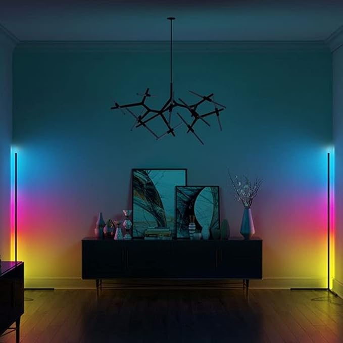HomeLava RGB Corner Floor Lamp LED Nordic 55 inches Room Lamp LED Dimmable Remote Control Colour Changing Bedside Table Standing Lamp,Modern Minimalist Atmosphere Night Light [Black]