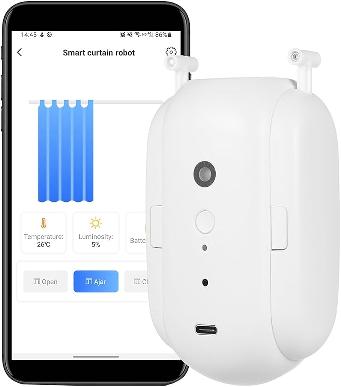Wireless Automatic Curtain Motor for Track and Rod Systems - Smart Home Automation Device with Bluetooth Connectivity and Integrated Sensors - 4000mAh Rechargeable Battery (U-rail Type Pack of 2)