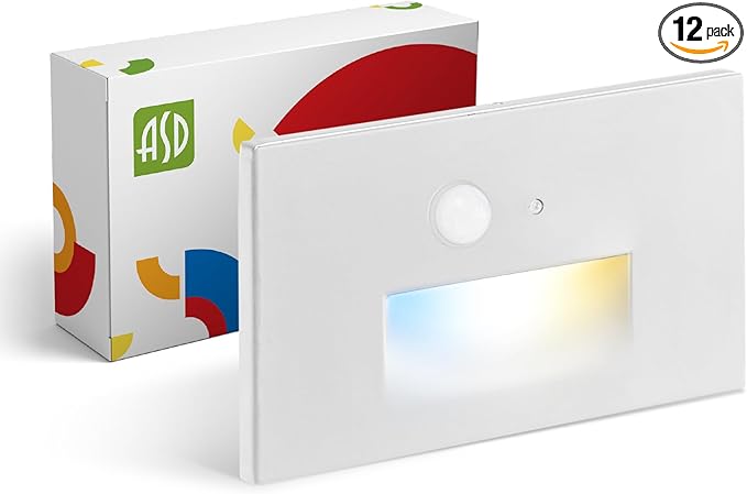ASD LED Recessed Step Light Fixture, Dusk to Dawn Outdoor Tread Lighting | 3CCT, Motion Sensor, Photocell, Waterproof, ETL Listed | 3W 120LM 3000K-5000K 120V | Staircase Illumination | White, 12 Pack