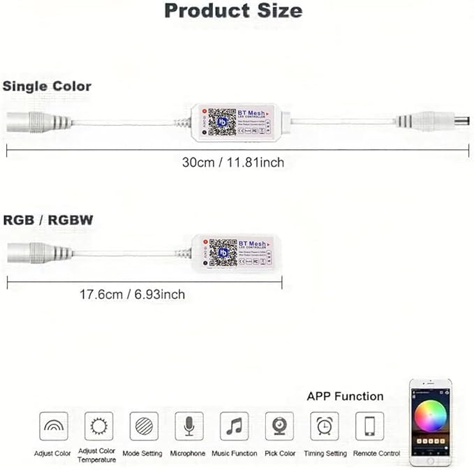 Smart Bluetooth Led Controller DIM RGB RGBW LED Dimmer Controller APP Voice Control Music Timmer DC5V 12V 24V for 5050 2835 LED Tape (Bluetooth, RGBW)
