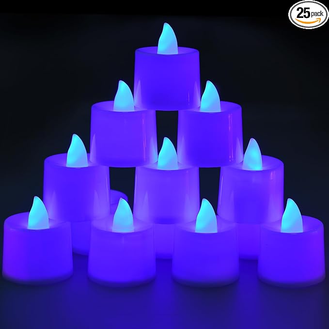 KOABY 25 Pack Flameless Votive Candles, Last 8H+, Blue Light, No Timer No Flickering