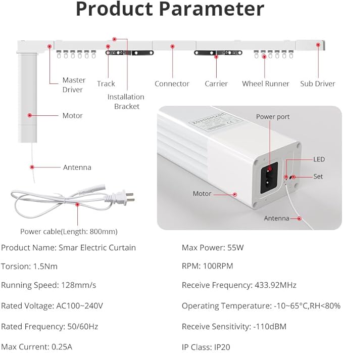 Motorized Curtain Rods with Remote | Matter-Certified WiFi Electric Curtains Compatible with Apple Home, Alexa, Google Assistant, SmartThings | Automatic Curtain Opener (8.1m (318.9inch))