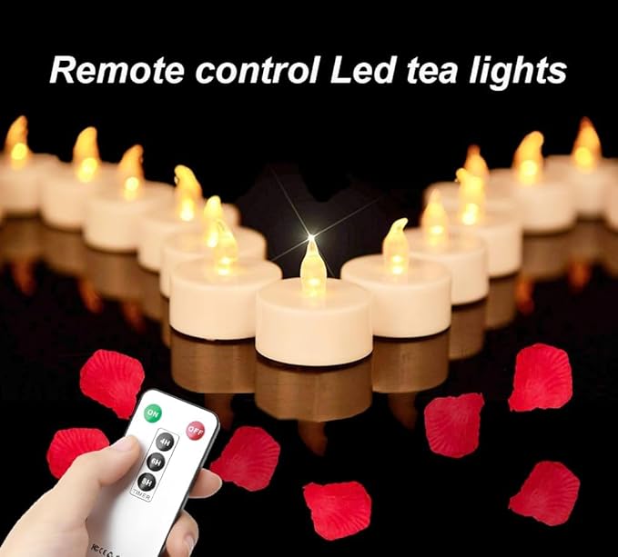 LED Tea Lights with Remote Control: Battery Operated Bulk Realistic and Bright Flickering Long Lasting 400+Hours Flameless Candles for Home Decor Holiday Wedding Party (12pack, WarmYellow)