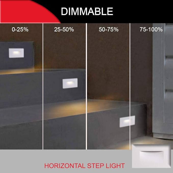 Ciata LED Stair Lights - 3 CCT Options (3000K/4000K/5000K) | 3 Watt Step Lights for Indoor and Outdoor Stairs | Ideal for Home Theater and Outdoor Stairway Lighting | White Finish, Horizontal