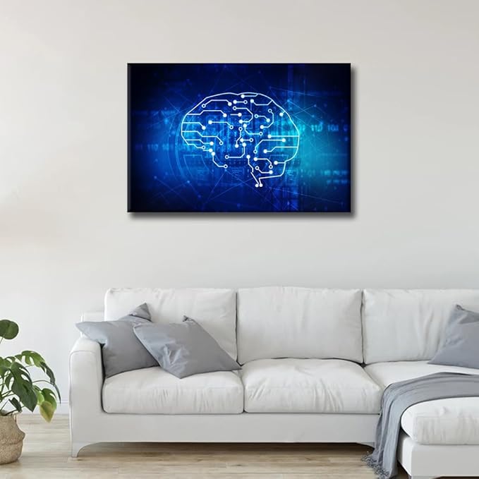 TUMOVO Canvas Wall Art for Living Room CPU Concept Large Wall Art Modern Artwork Artificial Intelligence Concept Contemporary Home Decor Ready to Hang for Bedroom Office 36x24in