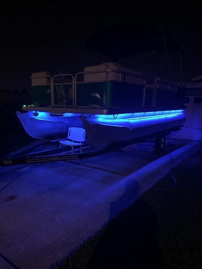 Green Blob Outdoors Pimp My Pontoon Boat Light Strips Kit Neon Style Blue Under Deck Decking Complete for all make and models 22-32ft Toons (Blue, 25ft)