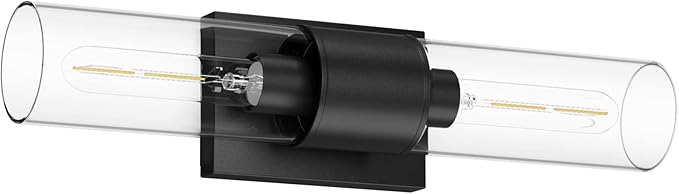 Tipace Black Bathroom Vanity Light Fixtures,Industrial Wall Sconces Clear Glass Wall Lights,Wall Lamp for Bathroom,Living Room, Bedroom,Hallway(Bulb not Include)