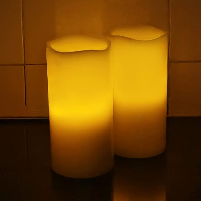 CANDLE CHOICE Battery Operated Flameless Pillar Candles with Remote Timer Real Wax Realistic Flickering Fake Electric LED Lights for Wedding Party Christmas Decorations Table Centerpieces 3”x6” 2 Pack