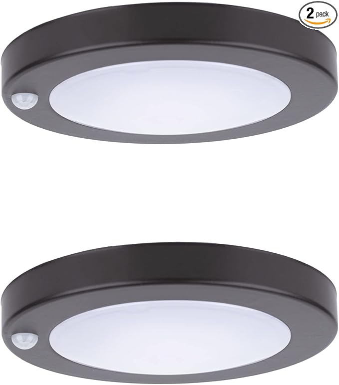 YoonLIT Flush Mount PIR Motion Sensor LED Ceiling Light, 6.2 Inch 10.5W 700 Lumen, Motion Activated Ceiling Fixture for Closet, Garage, Doorway, Stairway, Hallway, Bronze Finish 3000K 2-Pack
