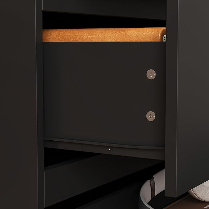 FAMAPY Modern Nightstand with 3 Drawers, Bedroom Storage Cabinet, Modern End Side Table, No Handle Design, for Living Room Black 30.3”W x 15.7”D x 32.3”H