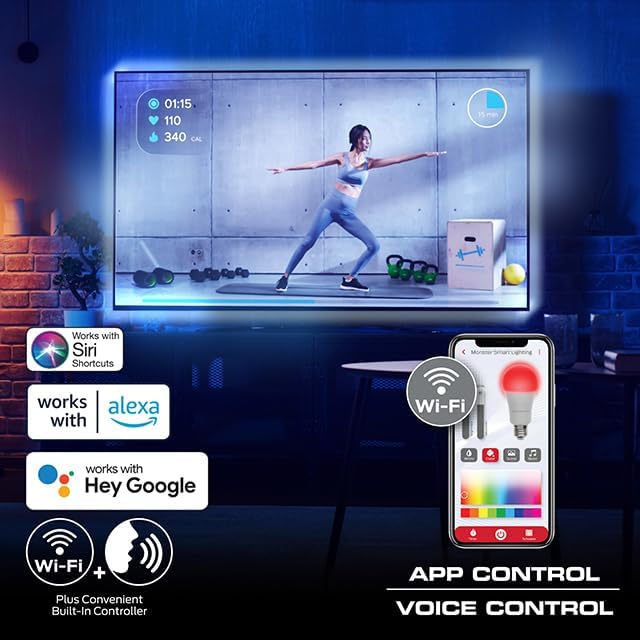 Monster TV Backlight LED Light Strip with HDMI Color Sync Box for TVs up to 85” inch, Smart Wi-Fi RGB+IC Color Flow, Works with Razer Chroma, Alexa, Google, Siri, Music Mode, Custom Scenes, Schedules