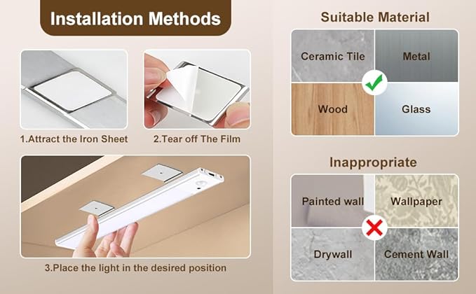 Under Cabinet Lighting 2 Pack, Wireless Motion Sensor LED Light, USB Rechargeable, Remote Control, 3 Color Dimmable, Magnetic Mount, Timer Function, 8-50 Days Runtime for Kitchen Cupboard Closet