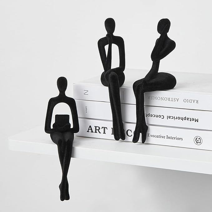 XINXUAN Statue Home Decor - Modern Bookshelf & Desk Decor - 3 Piece Set (Flocking - Black)